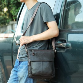 Hebetag Leather Shoulder Messenger Bag for Men Business Travel Outdoor Crossbody Briefcase Wallet Phone Pouch Purse Multipurpose Casual Daypack (Black)