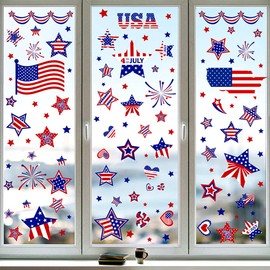 9 Sheets Patriotic Window Clings Double-Sided Red White Blue Stars Window Stickers USA 4th of July Window Decals Decor for Home Independence Day Memorial Day Store Glass Holiday Decorations