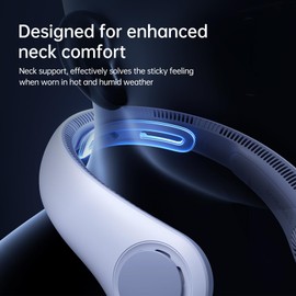 JISULIFE Portable Neck Fan Upgraded, Necksupport Personal Fan Hands Free, 5 Speed Gears Adjustment, 3900 mAh Wearable Bladeless Fan, Quiet Rechargeable Fan, Gifts for Women Men- Sunny Blue