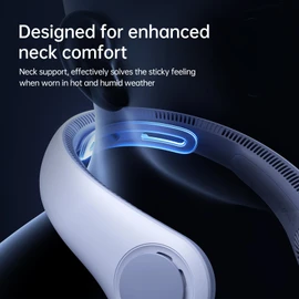 JISULIFE Portable Neck Fan Upgraded, Necksupport Personal Fan Hands Free, 5 Speed Gears Adjustment, 3900 mAh Wearable Bladeless Fan, Quiet Rechargeable Fan, Gifts for Women Men- Sunny Blue