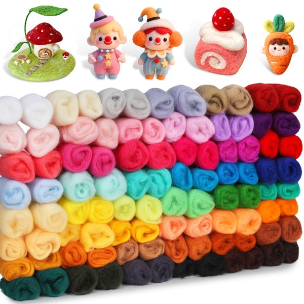 Doxiru 96 Pieces 10.2 oz Needle Felting Wool, 48 Colours