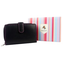 Quality Classic Ladies Soft Leather Purse Wallet by Visconti Designer Black Berry Boxed