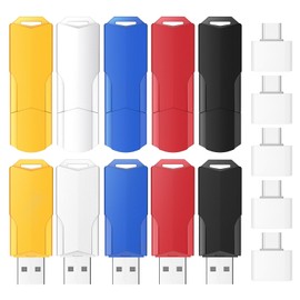 8GB Flash Drives 10 Pack Wooolken USB 2.0 Thumb Drives with 5 Pack USB C Adapters and Lanyards,Memory Sticks for Data Storage