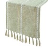 1 Green Table Runner, Linen Table Runner, Hollow Tassel Table
