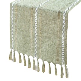1 Green Table Runner, Linen Table Runner, Hollow Tassel Table Runner, Woven Table Runner, Decorative Table Runner, Simple Style Table Runner