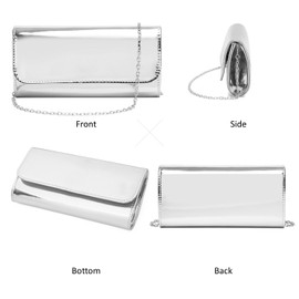 Patent Leather Envelope Clutch Womens Evening Handbag Stylish Shoulder Bag Purse for Christmas Wedding Party Prom (Silver 018)