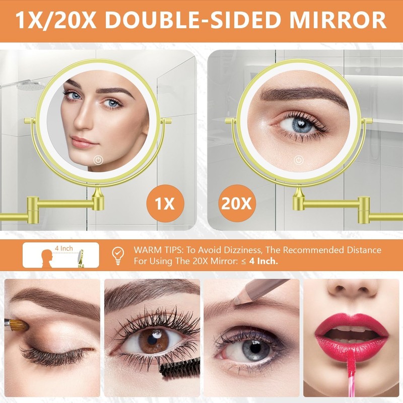 Auxmir 8'' Wall Mounted Lighted Makeup Mirror, 3200mAh Rechargeable Double-Sided