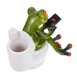 VOSAREA Frog Ornament Statues Decor Funny Desgin Adorable Sitting on Toilet and Texting Fairy Garden for Indoor Outdoor Home Desk Bathroom Decoration