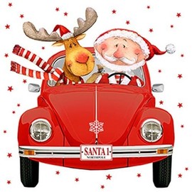 20 Napkins Santa Claus and Reindeer in the Car 33 cm