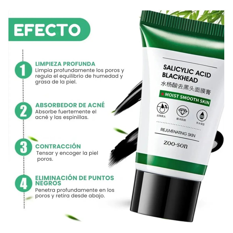 Mascarilla Negra Facial Bambu Elimina Puntos Negros Nariz 30 g
