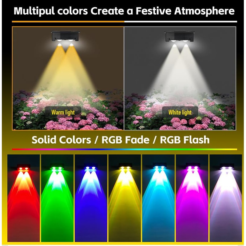Gtliba Solar Fence Lights Outdoor 10 Colors, Warm White &