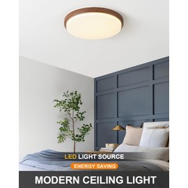 ANYLOVE Modern Flush Mount Ceiling Light Fixture, 3000K 4000K 6000K Adjustable，Round Ceiling Light for Bedroom Hallway Bathroom Kitchen (Walnut Wood Grain, 12 Inch)