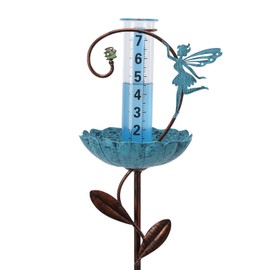 WONDER GARDEN Rain Gauge Outdoor, Decorative Fairy Rain Gauges Outdoors Best Rated, Freeze Proof Glass Water Rain Measure Gauge with Bird Feeder for Yard Patio Lawn Decor