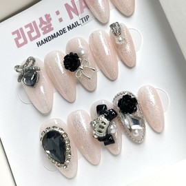 Gorgeous Chic Black Rose Handmade Nail Tips - Square / 화려한 시크블랙 로즈 수제네일팁 - 스퀘어
