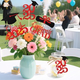 MSZWTDZX Graduation Decorations 2025, 20Pcs Class of 2025 Graduation Centerpieces for Tables, Double-Sided Grad Table Centerpieces with Sticks, Grad Party Decoration Supplies(Black&Red)