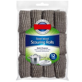 Zale Yardley Steel Wool Scouring Roller Pack of 12, Scrubbing Scouring Pad, Washing Up Scourer Non Scratch Wire Brush Scrub - Easy Grip Cleaning Pots Pans