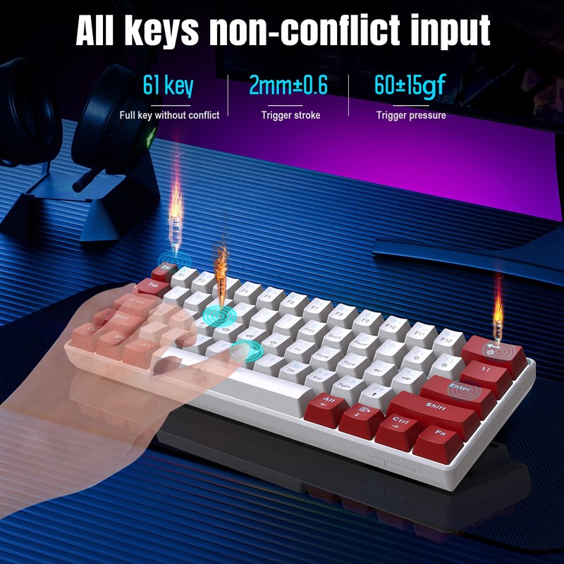 Snpurdiri Wired 60% Mechanical Gaming Keyboard, White LED Backlit Ultra-Compact