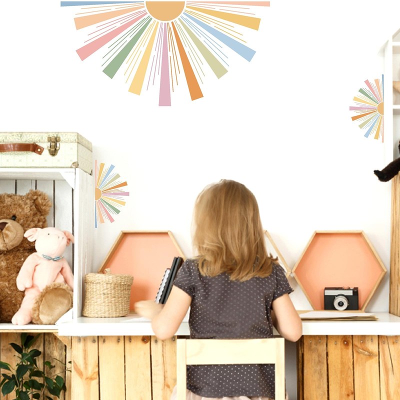 Half Sun Wall Decal Boho Sun Wall Stickers Half Rainbow