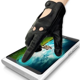 ZLUXURQ Womens Vintage Soft And Thin Excellent Quality Lambskin Leather Touch Screen Black Driving Gloves