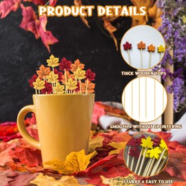 YQUQWN 120 PCS Maple Leaf Fall Cocktail Picks 4.7 Inch Autumn Harvest Theme Appetizer Toothpicks Thanksgiving Decorative Bamboo Skewers Sticks for Food Fruit Drinks Holiday Fall Party Supplies