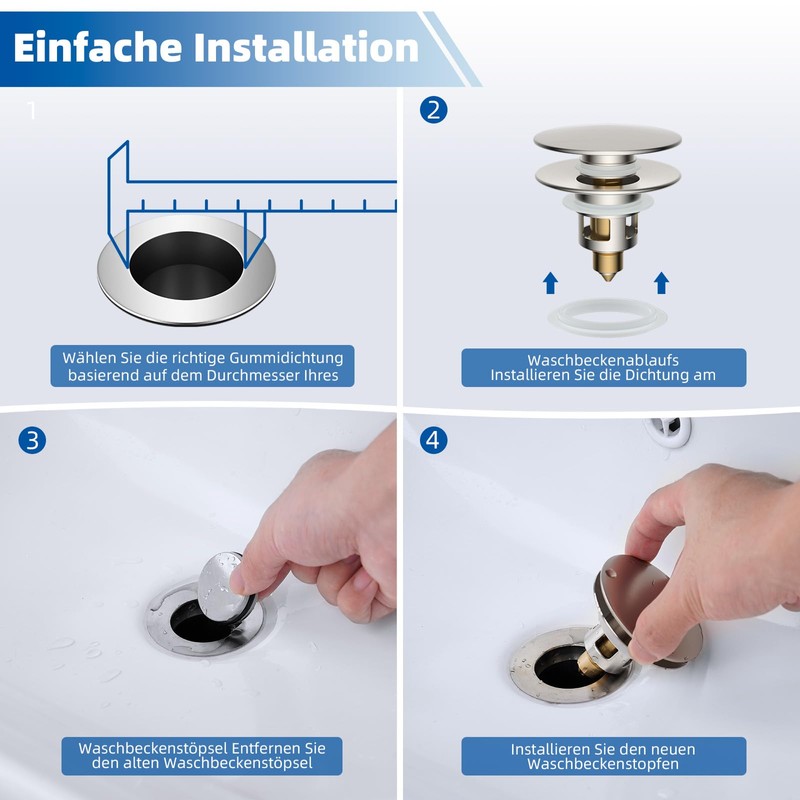 Hibbent Universal Sink Plug (1.1 - 2.36 inches/28-48 mm), Sink