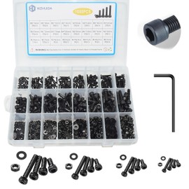 WZHUIDA 1080 Piece M2 M3 M4 M5 Screws Set, Black Metric Cylinder Head Screws Hex Socket Screws Nuts and Washers Assortment Set, Thread Machines Hex Screws