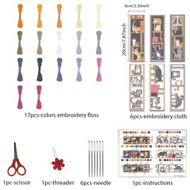 FREEBLOSS 6 Set Book Cross Stitch Bookmark Kits Bookmark Embroidery Kit Cat Pattern Embroidery Starter Kit for Beginners Stamped Cross Stitch Kit for Adults