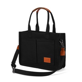 EWSNM Canvas Tote Bagfor Women, Large Laptop Travel Tote Handbag Totes with Crossbody Shoulder Teachers Reusable Grocery Bags - Dingzhi Black
