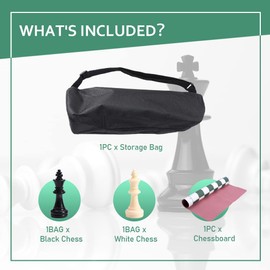 Tournament Chess Mat with Chess & Storage Bag, PU Leather Tournament Roll Up Chess Board, Chess Rollable Chessboard, Chess Mat Set for Kids and Adults (34cm with Chess Set)