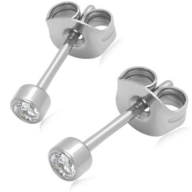 Adelina Style Pure Titanium Stud Earrings, Popular, Unisex, 1 Pair, 4 Prong High Brightness Cubic Zirconia, 0.8 oz (20 g), Hypoallergenic Metal, Unisex, Titanium, Cubic Zirconia