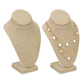 Ikee Design 2 Pcs Linen Necklace Chain Jewelry Bust Display Holder Stand, Necklaces Display Mannequin, Jewelry Bust Stand, 6 3/8 W x 4 1/4 D x 10 H in