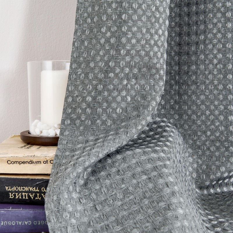 Home Queen Water Resistant Bathroom Window Curtains, Waffle Textured Half