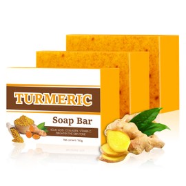 GCVSE 3 Box Turmeric Lemon Soap, 100% Nature Turmeric Lemon Handmade Soap Bar for Face & Body, Pores Shrink, Deep Cleaning, Moisturizing, Skin Brightening for Dark Spots, Firming (3 x 100g)