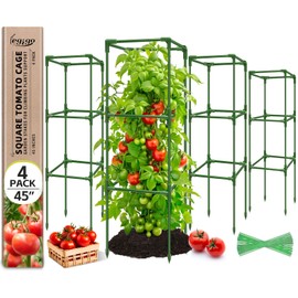 Legigo 4 Pack Square Tomato Cages for Garden- Up to 45 Inch Tomato Trellis Plant Cages Support, Tomato Stakes and Supports Cage for Climbing Vegetables Raised Garden Bed Cucumbers Peppers Flowers
