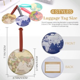 LELE LIFE 4 Pack Unique World Map Luggage Tag, Cute Round Luggage Tags for Suitcases, Travel Name Tag for Baggage Bag Backpack Travel Accessories
