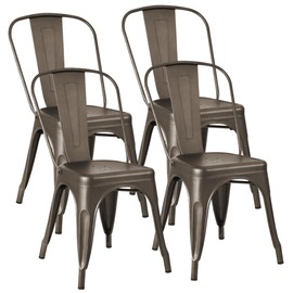 JUMMICO Metal Dining Chair Stackable Indoor Outdoor Industrial Vintage Chairs Bistro Kitchen Cafe Side Chairs with Back Set of 4 (Gun)