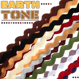 Chuangdi 88 Yards Rickrack Trim Ribbon for Sewing Zigzag Colorful Wave Bending Fringe Ribbon Sewing Trim Embellishments for Party Supplies(Earth Tone)