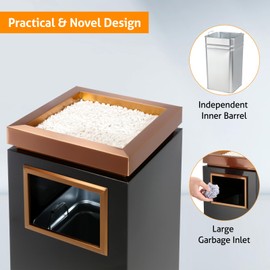 WICHEMI Commercial Outdoor Trash Can with Lid, 7 Gallon Stainless Steel Trash Bin with Removable Inner Bucket for Office Hotel Lobby Patio