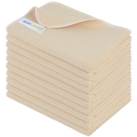 SINLAND Waffle Kitchen Towels Premium, Heat Sublimation Blank Towels Waffle Weave Quick Drying Tea Towels, Microfibre Tea Towels, 16 x 24 inch, Pack of 10, Beige