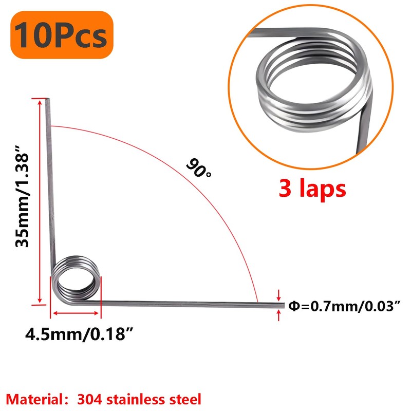 Ctyjia 10 PCS 304 Stainless Steel Torsion Spring, 0.7mm Wire