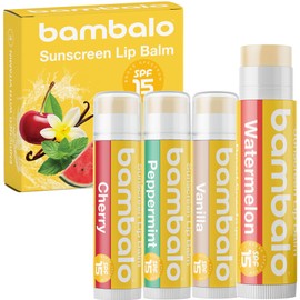 Bambalo 4-Pack Variety SPF 15 Lip Balm - Organic Ingredients, Broad Spectrum UVA/UVB Protection - Hydrating & Moisturizing, USA Made