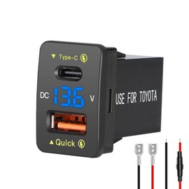Levigo Car Charger USB PD+QC3.0 Fast Charging for Toyota Car Power Socket with 2 Ports, Switch Hole, LED Voltmeter Display, Compatible with 12/24V Vehicles (33*23mm)