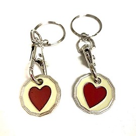UK Phoenix Shopping Trolley Token Key Ring £1 Shape One Pound Coin Token Locker Key Chain Gym Shopping Basket Asda Aldi Lidl Tesco (2 x Heart)