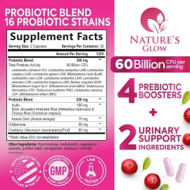 Natures Glow Probiticos Para Mujer D Manosa Y Arandano Urinario Intestinal Vaginal 60 Capsulas Sin Sabor                                              