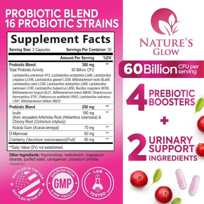 Natures Glow Probiticos Para Mujer D Manosa Y Arandano Urinario