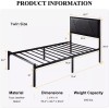 Lov4ever Metal Bed Frame with Geometric Litchi Grain Leather Headboard,