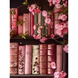 BEAYIOU Bookshelf Flowers Diamond Art Kits,Books Diamond Painting Kits for Beginners,Book 5D Round Full Drill Gem Art for Home Wall Decor 12X16 inch