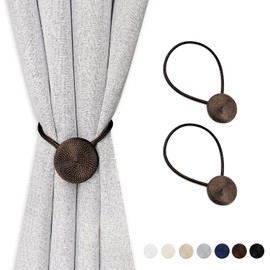 Gatlei Magnetic Curtain Tiebacks, Brown Curtain Holders for Drapes, Stronge Magnet Drapery Curtain Ties Set of 2, Boho Rope Curtain Holdbacks