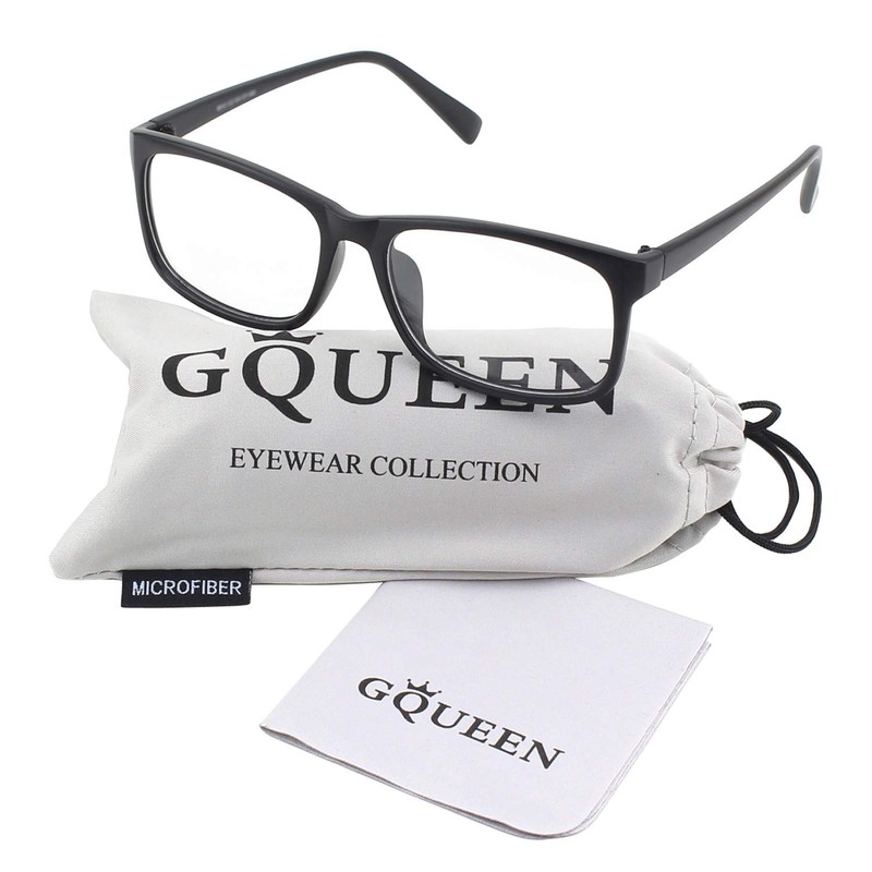 GQUEEN Fake Brille Ohne Stärke Damen Herren Nerdbrille Schwarz UV400