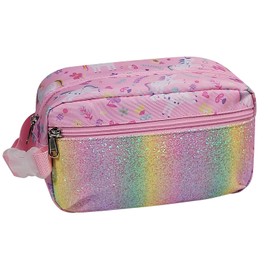 Bagseri Kids Snack Bag Girls - Reusable and Insulated Lunch Bag for Girls, Collapsible Small Lunch Box with Buckle Handle for School and Daycare, Glitter Pink Unicorn